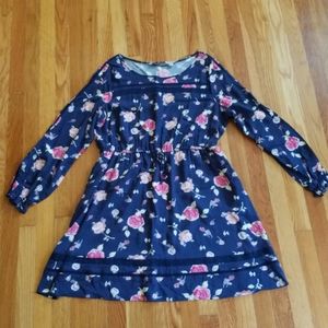 Navy floral print long sleeve dress